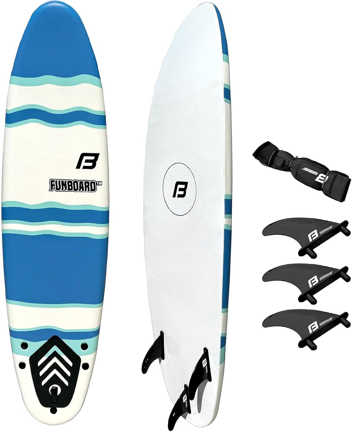 6’ FUNBOARD Surfboard Softboard Foam - Include (3) Fins 6’ Foot Leash and (2) Wood Stringers - Kids and Adults Beginner Intermediate