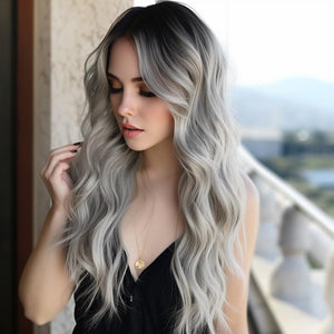 Long Gray Wigs for Women|Ombre Grey wig for Black Women|Synthetic Wigs for Women 23inch - Wigtrends