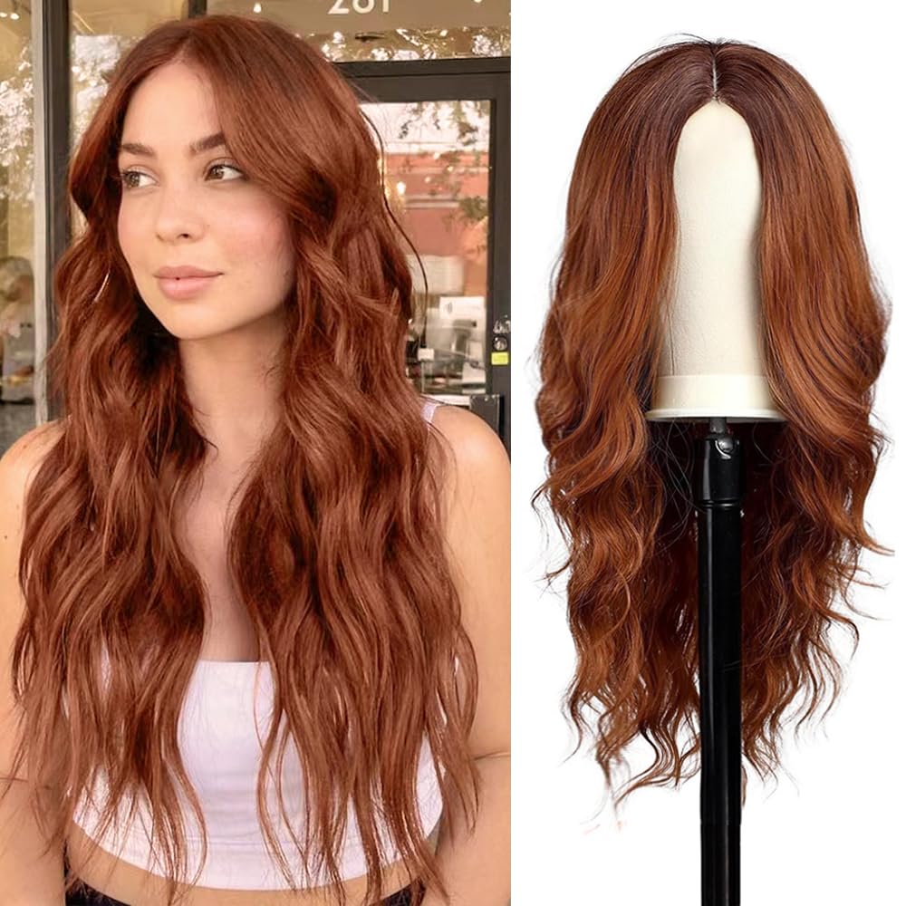 Long Brown Wave Wig 26 inch Synthetic Wig Wave Brown Heat Resistant Hair