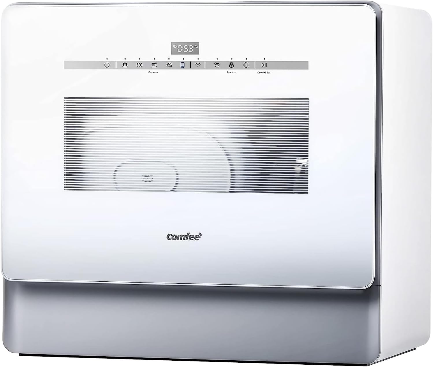 COMFEE' Portable Mini Dishwasher Countertop with 5L Built-in Water Tank for Apartments& RVs, No Hookup Needed, 6 Programs, 360° Dual Spray, 162℉ High-Temp& Air-Dry Function