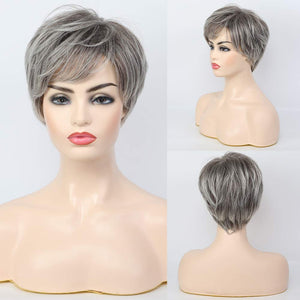 Short Grey Human Hair Wigs for Women Natural Pixie Cut Wig Daily Hair - Wigtrends