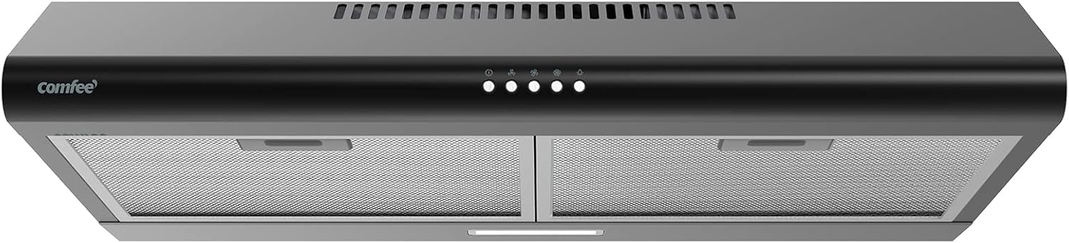 Comfee CVU30W4AST 30 inch Under Cabinet Ducted/Ductless Convertible Slim Vent Durable Stainless Steel Kitchen Reusable Filter, 3 Speed Exhaust Fan and 2 LED Lights Range Hood, 2.0 Version