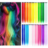 Colored Hair Extensions 20Inch Straight Color Clip in on Hair Extension Rainbow Party Highlights Synthetic Hairpiece