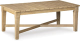 Signature Design by Ashley Clare View Coastal Outdoor Patio Eucalyptus Sofa with Cushions, Beige