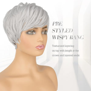 Pixie Cut Wigs Synthetic Short Brown Blonde Bangs Glueless Layered Wavy Wigs - Wigtrends