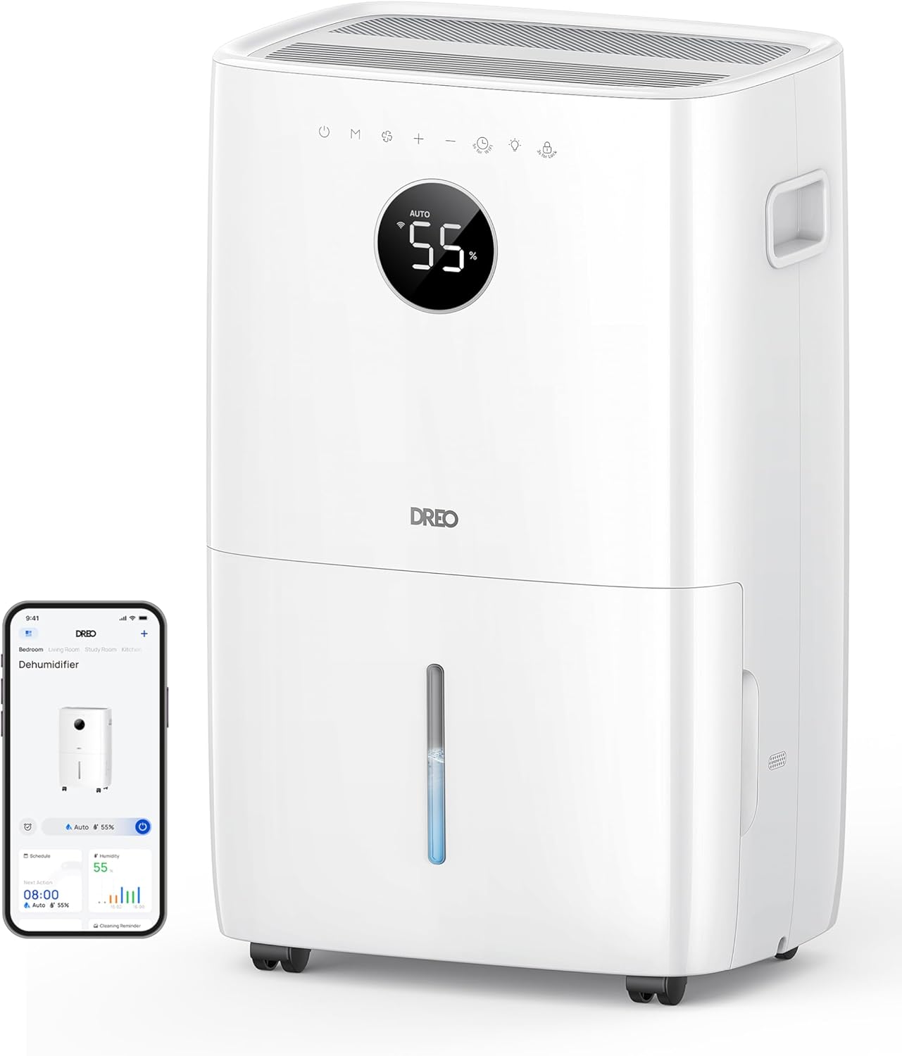 Dreo 110-Pint Smart Dehumidifier for Basement, 4500 Ft² for Large Room, 2 Gallon Water Tank, Auto/Comfort/Constant Mode Dehumidifiers for Home, Bedroom, Bathroom, with Drain Hose, White, 711S