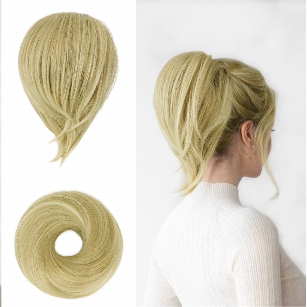 Hair Bun Ponytail Extension Straight Synthetic Hairpiece Fully Short Ponytail