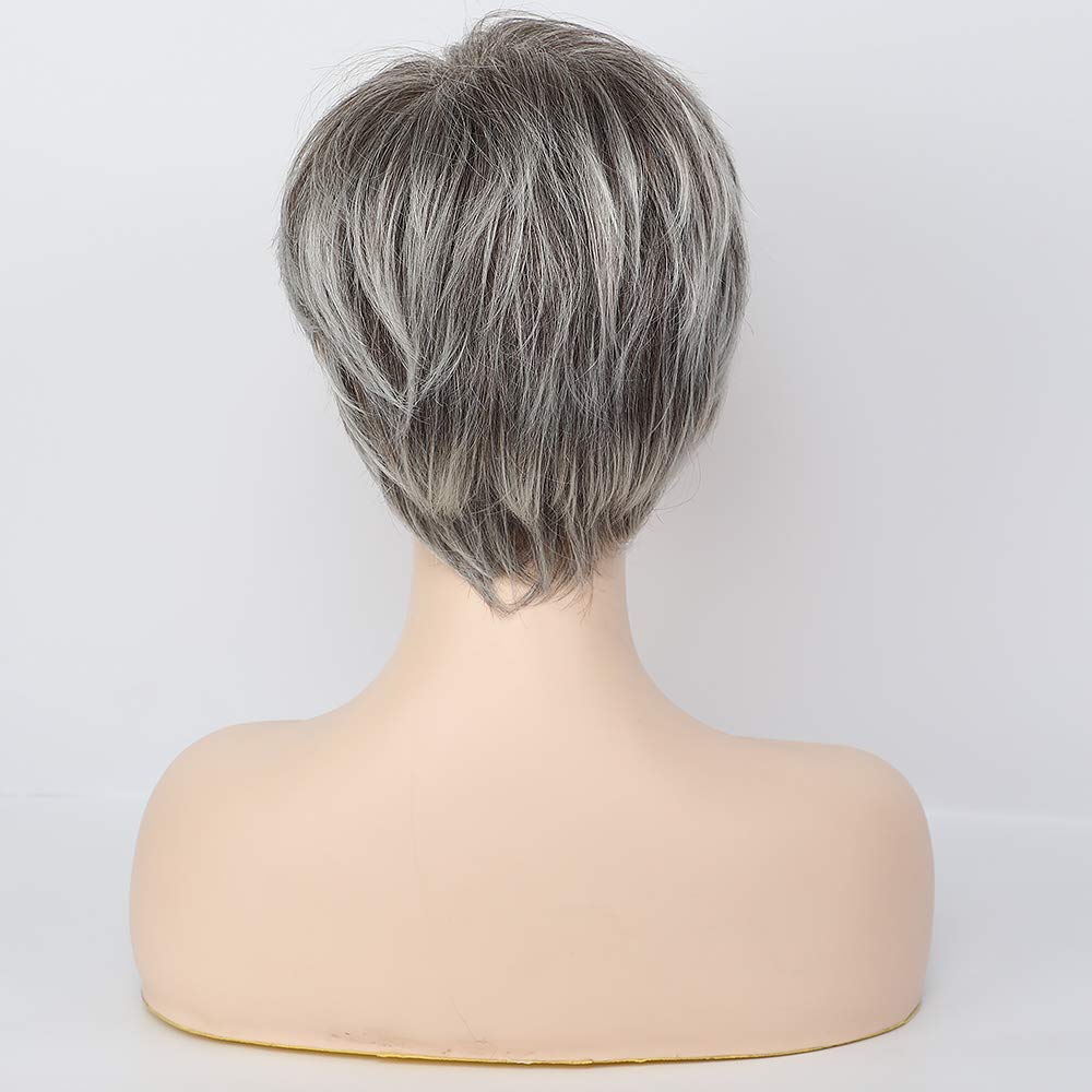 Short Grey Human Hair Wigs for Women Natural Pixie Cut Wig Daily Hair - Wigtrends