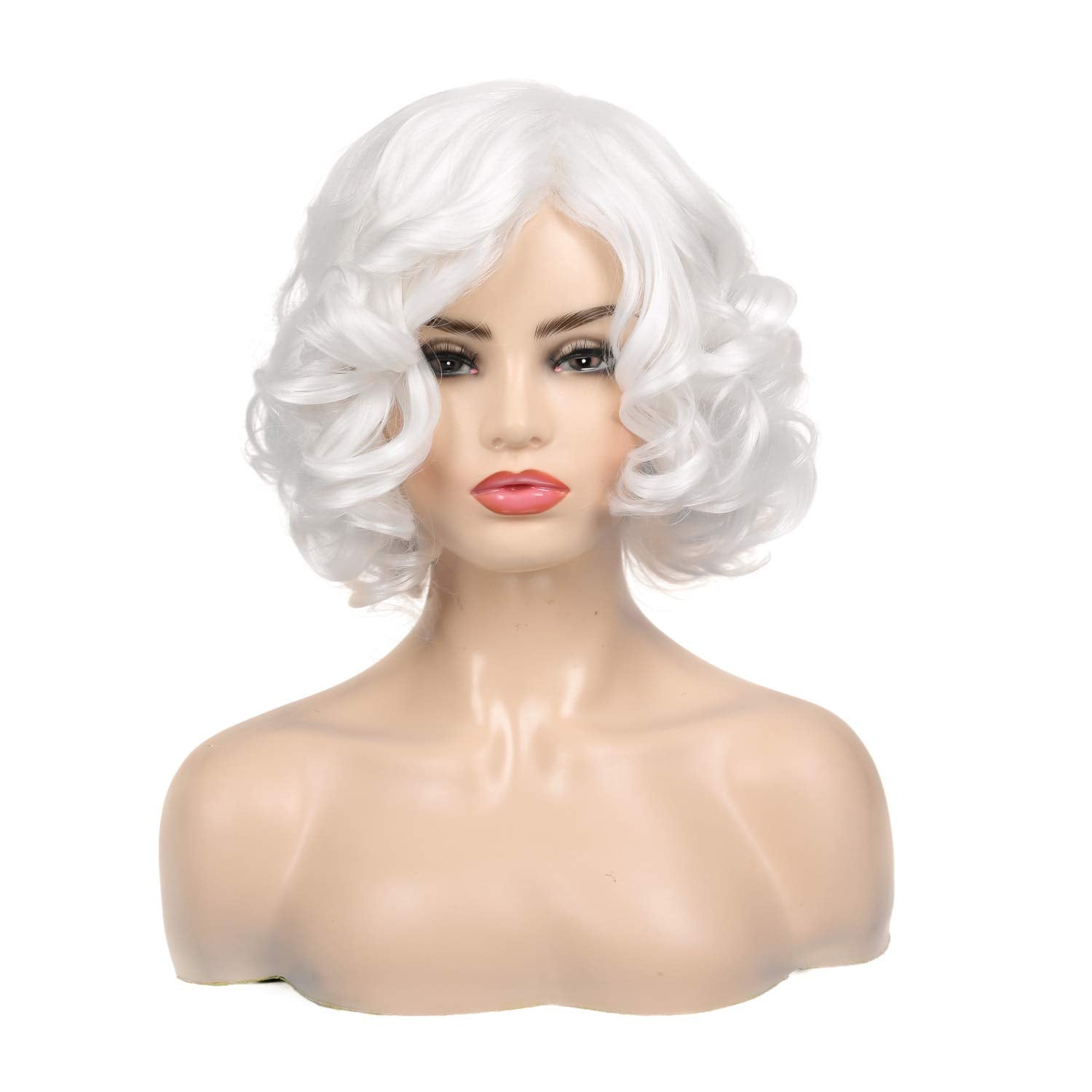 Short Curly White Wig for Women Synthetic Natural Wavy Costume Wig - Wigtrends