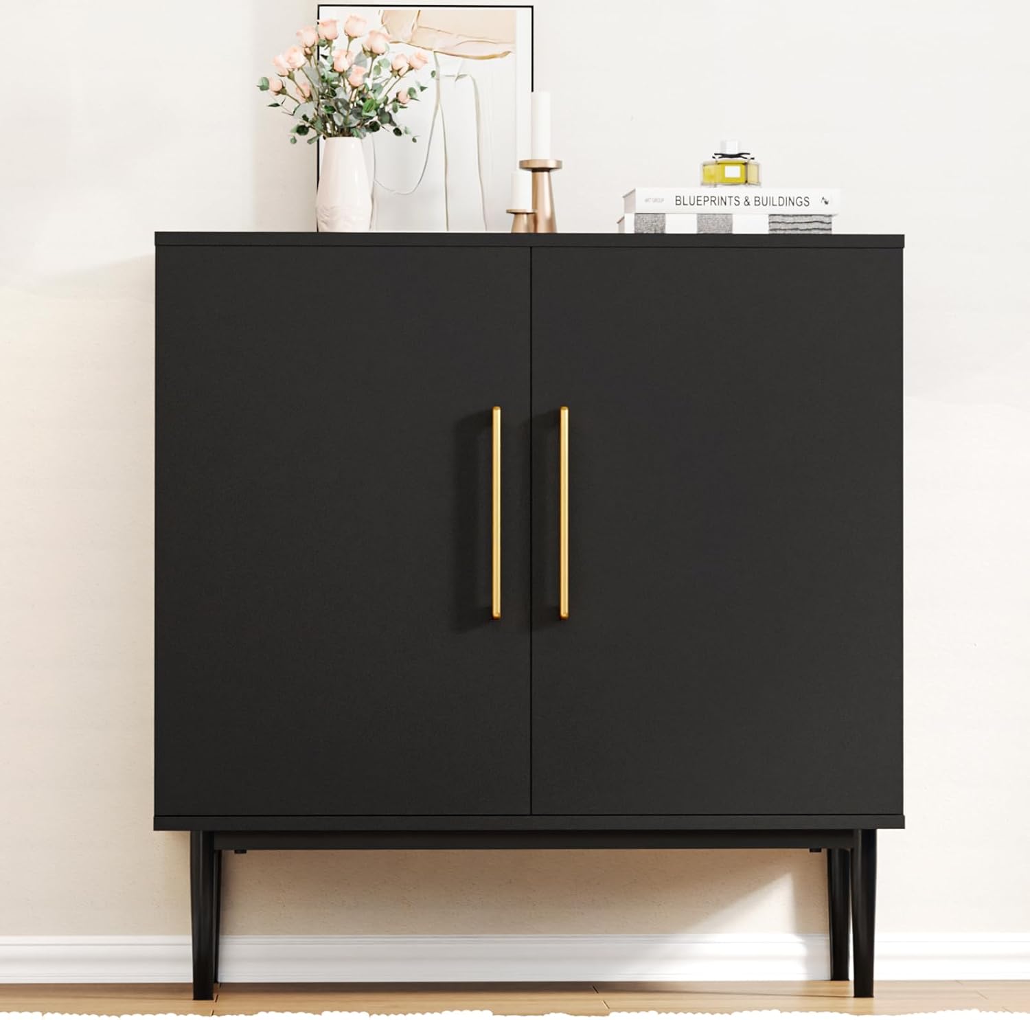 Free Standing Cabinet Black Wood for Living Room, Bedroom, Dining Room, Hallway, Entryway