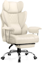 COMHOMA Big and Tall Office Chair, High Back Leather Gaming Chair with Footrest, Executive Ergonomic Office Chair with Pocket Spring Lumbar Support and with Outward Fixed Soft Armrests