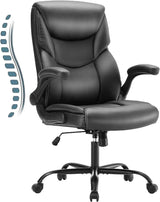 Sweetcrispy Ergonomic Office Chair Heavy Duty Task Desk Chair with Flip-up Arms, PU Leather, Adjustable Swivel Rolling Chair with Wheels, Beige