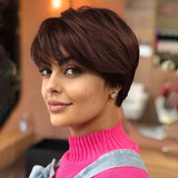 Pixie Layered Short Blonde Wigs Blonde Mixed Brown Human Hair Wigs