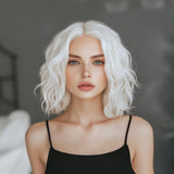 Short Wavy White Silver Wigs for Women Bob Grey Wigs