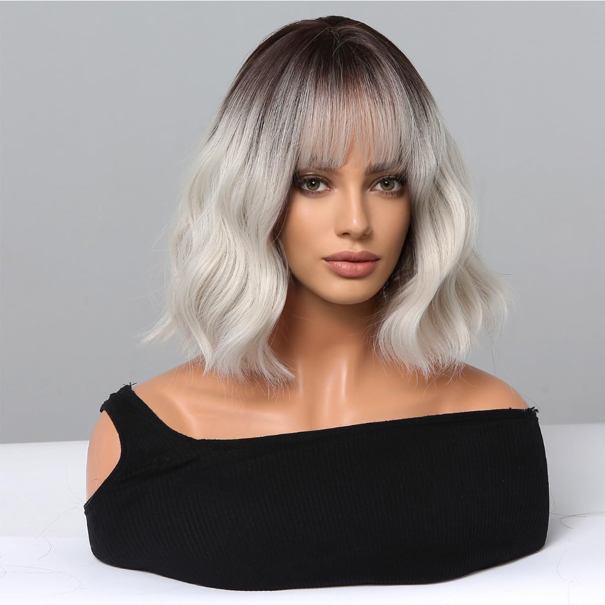 Short For White Women Platinum Curly Bob Wigs With Bangs White Bob Human Hair Wigs