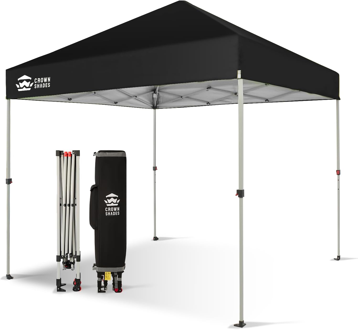 Crown Shades 10x10 Pop Up Canopy - Beach Tent with One Push Setup - Outdoor Sun Shade for Events, Parties, Camping - Gazebo with STO-N-Go Cover Bag, Silver Coated Top, 3 Height& 4 Sand Bags, Sky Blue