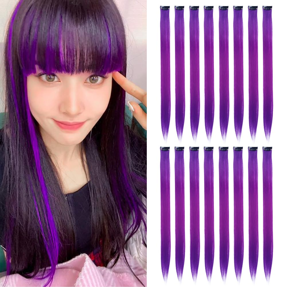 Colored Hair Extensions 20Inch Straight Color Clip in on Hair Extension Rainbow Party Highlights Synthetic Hairpiece