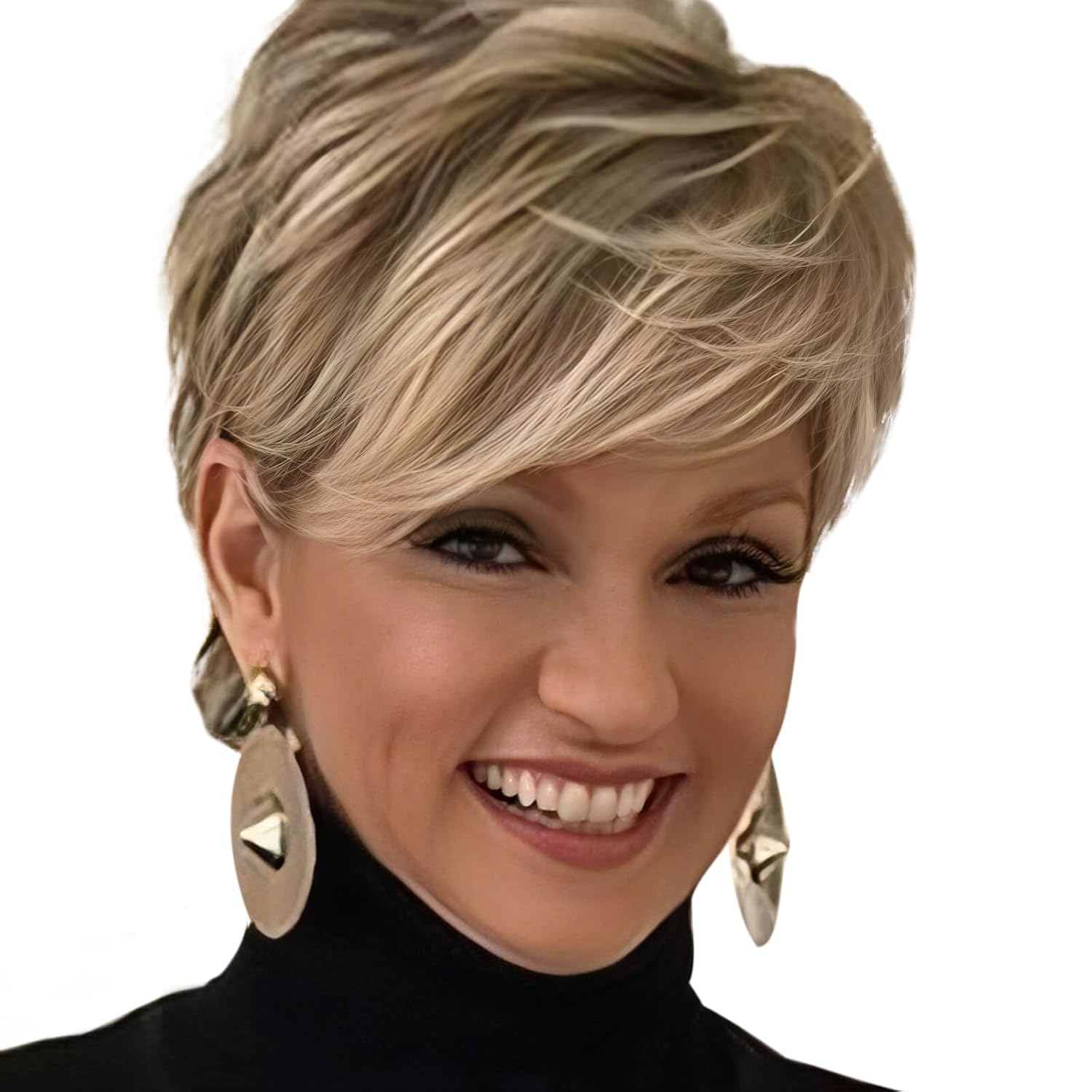 Pixie Layered Short Blonde Wigs Blonde Mixed Brown Human Hair Wigs