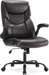 Sweetcrispy Ergonomic Office Chair Heavy Duty Task Desk Chair with Flip-up Arms, PU Leather, Adjustable Swivel Rolling Chair with Wheels, Beige