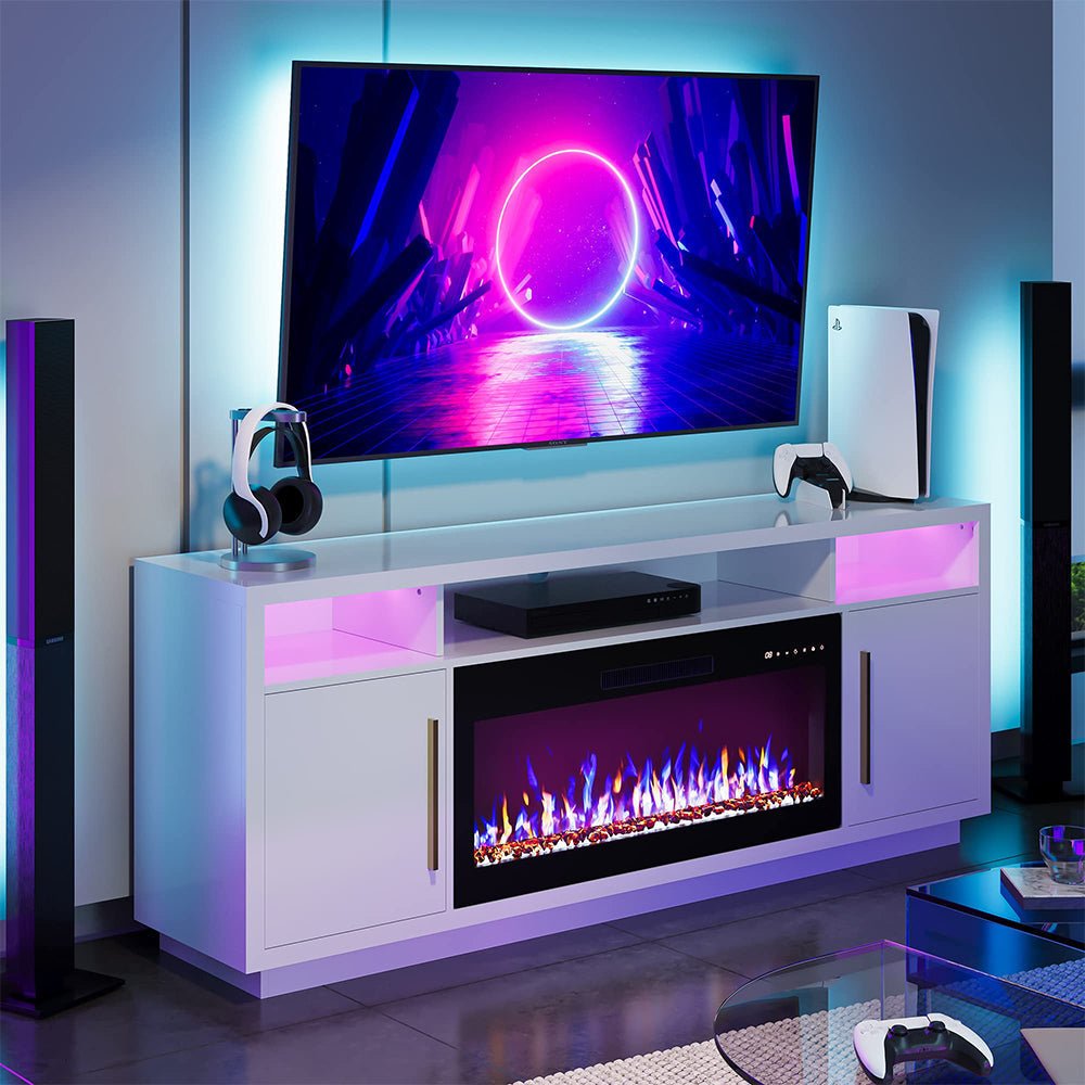 70" Fireplace TV Stand for TVs Up to 75", Storage Cabinet, Media Console Table for Living Room - Wigtrends