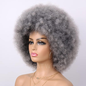 70s Dark Grey Afro Curly Wigs Synthetic Hair - Wigtrends