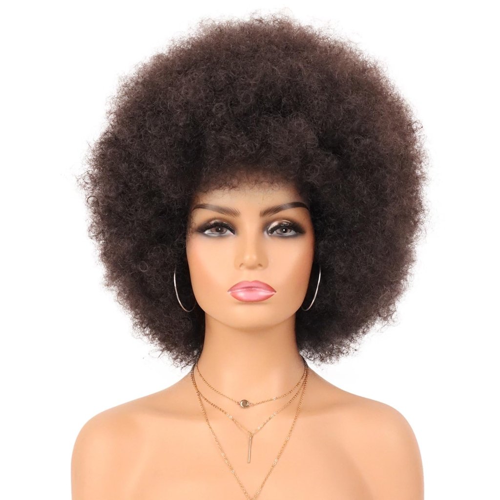 70s Dark Grey Afro Curly Wigs Synthetic Hair - Wigtrends