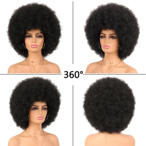 70s Dark Grey Afro Curly Wigs Synthetic Hair - Wigtrends