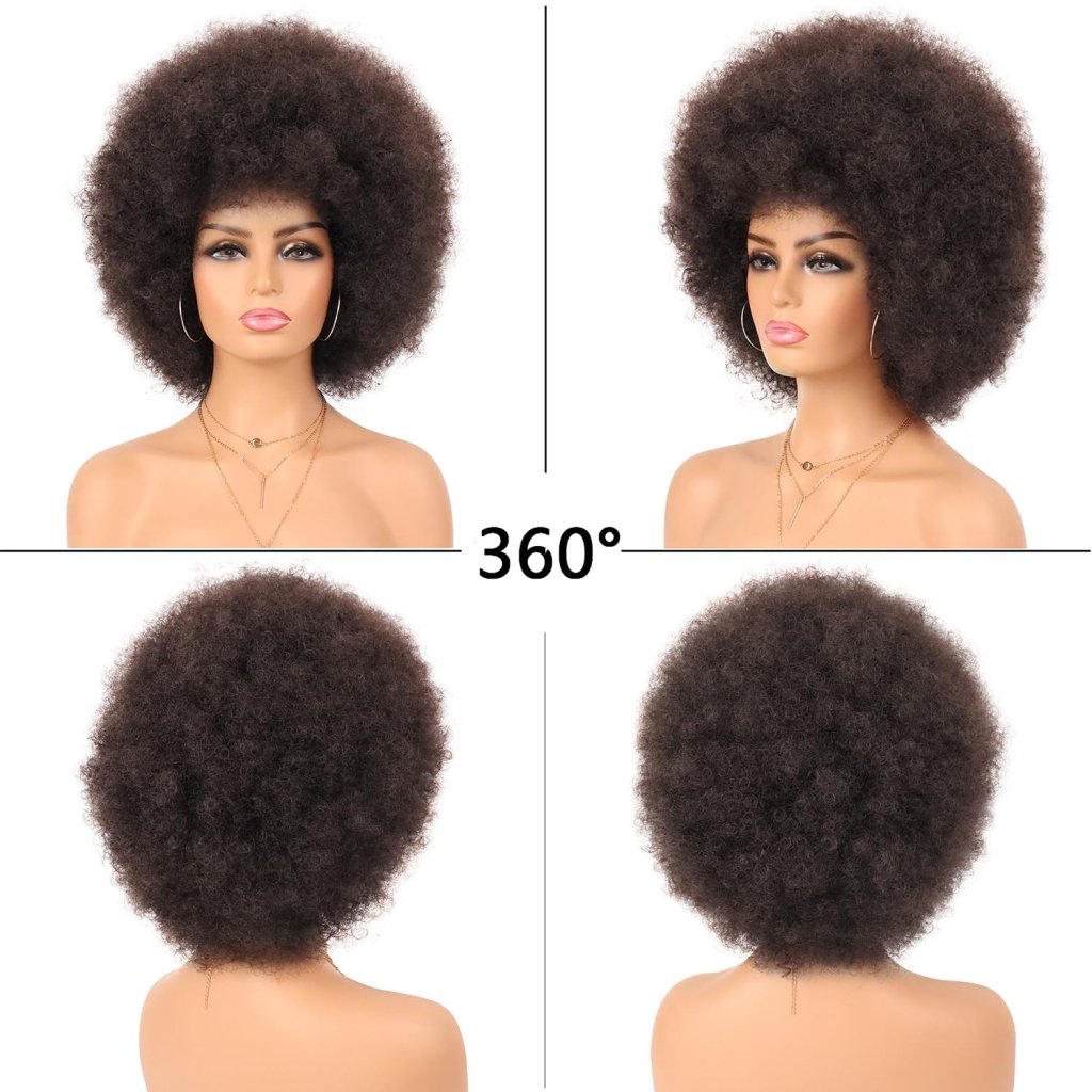 70s Dark Grey Afro Curly Wigs Synthetic Hair - Wigtrends