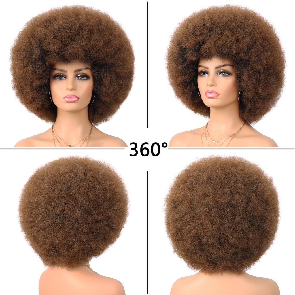 70s Dark Grey Afro Curly Wigs Synthetic Hair - Wigtrends