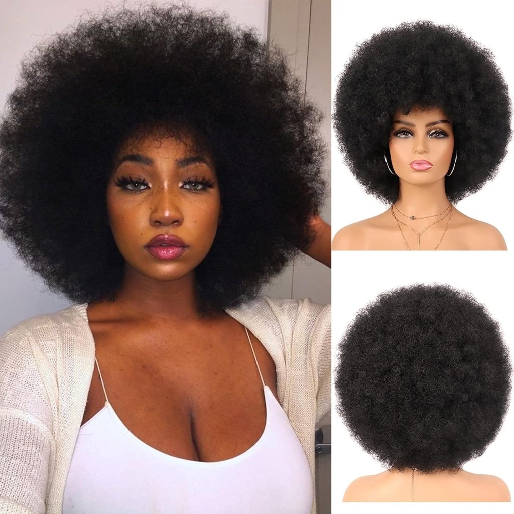 70s Dark Grey Afro Curly Wigs Synthetic Hair - Wigtrends