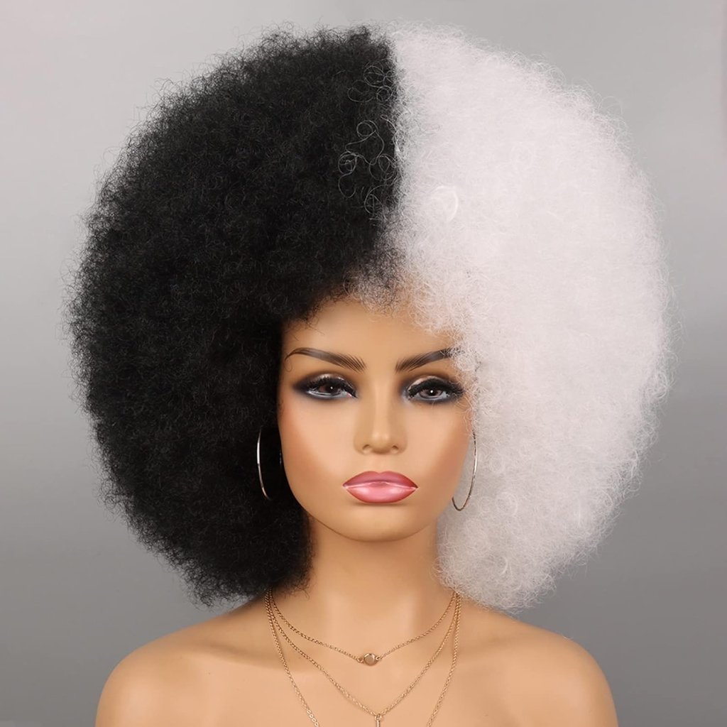 70s Dark Grey Afro Curly Wigs Synthetic Hair - Wigtrends