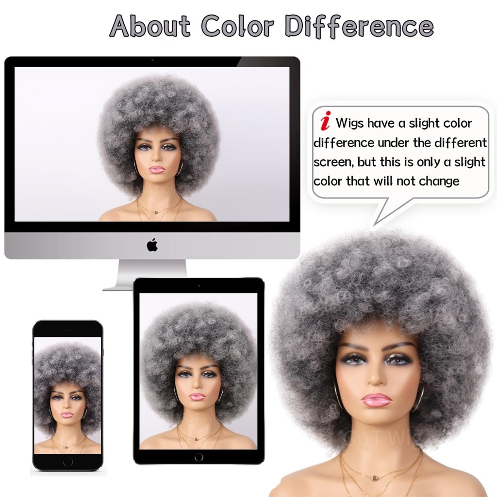 70s Dark Grey Afro Curly Wigs Synthetic Hair - Wigtrends