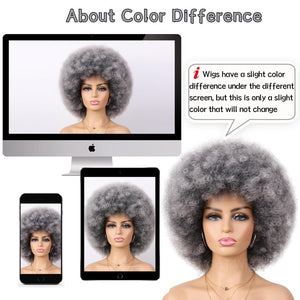 70s Dark Grey Afro Curly Wigs Synthetic Hair - Wigtrends