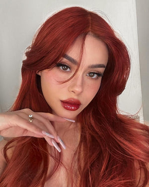 Auburn Red Wigs with Bangs, Copper Red Wigs for Women, Shoulder Length Synthetic Hair Red Full Wig, Middle Length Straight Hair Wig, 20 inch - Wigtrends