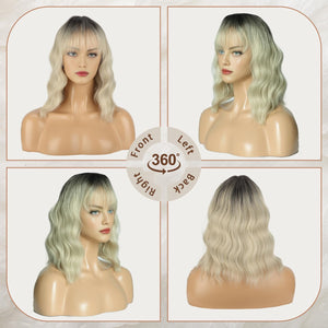 Short Bob Wig with Bangs Wigs for White Women Synthetic Heat Resistant Wavy Wigs - Wigtrends