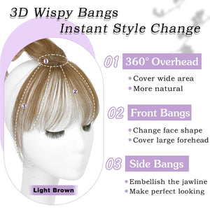 Clip in Bangs 100% Human Hair Toppers 360°3D Hair Pieces Clip On Air Bangs Extensions - Wigtrends