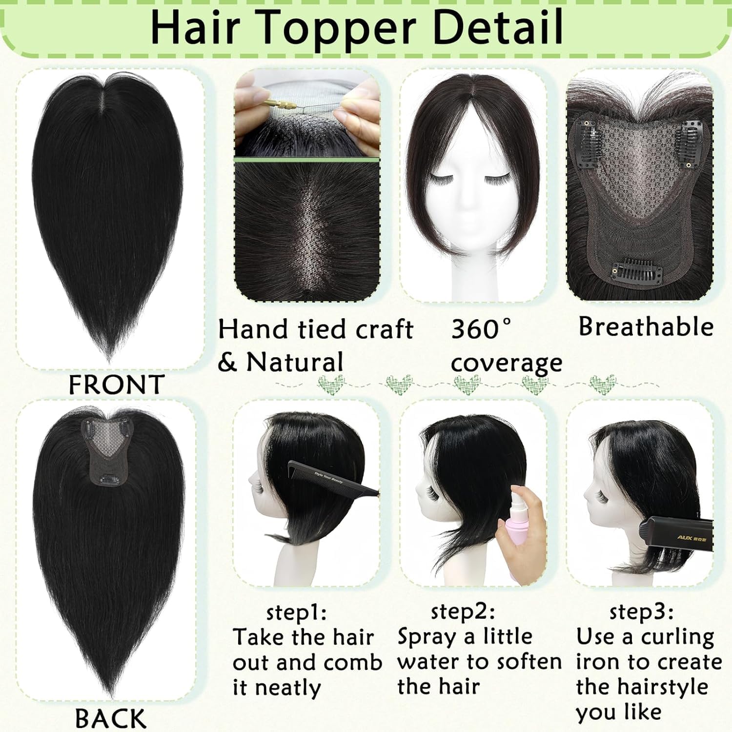 Hair Toppers for Women Real Human Hair 360° No Bangs Upgrade Lace Base Human Hair Toppers - Wigtrends