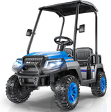 R9 24V Kids Golf Cart, 4 Seats, 4WD Kids Electric Car w/Remote Control, Detachable Awning, Spring Suspension, Multimedia Functions Including Music, Story, Wireless Connection, Horn, Power Display