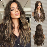 Long Brown Wave Wig 26 inch Synthetic Wig Wave Brown Heat Resistant Hair