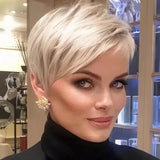 Pixie Layered Short Blonde Wigs Blonde Mixed Brown Human Hair Wigs