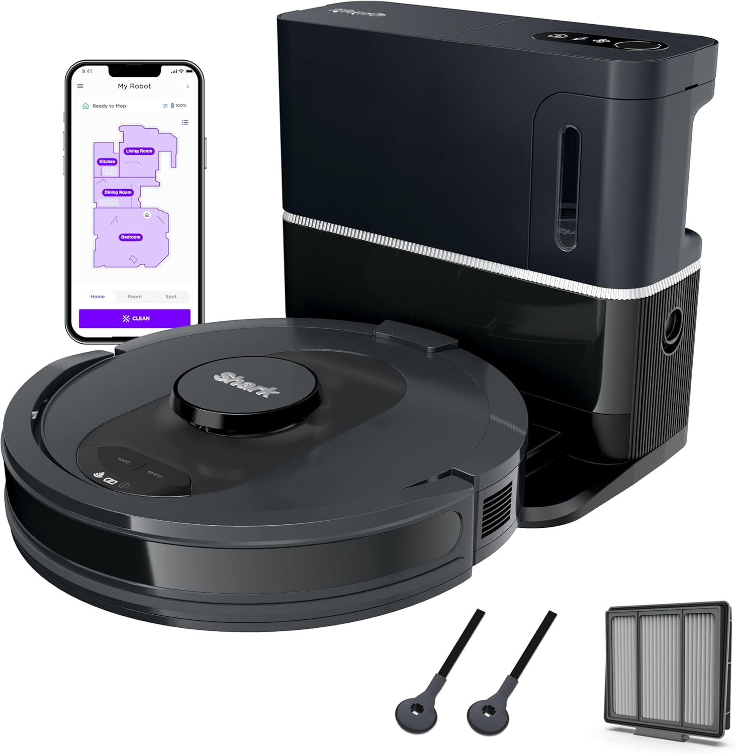Voice Control Robot Vacuum with Matrix Clean Navigation, Home Mapping, 60-Day Capacity, XL Self-Empty Base for Homes with Pets, Carpet & Hard Floors, Cool Grey