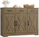 HOSTACK Modern Farmhouse Sideboard Buffet Cabinet, Barn Doors Buffet Storage Cabinet with Drawers and Shelves, Wood Coffee Bar with Storage for Kitchen, Dining Room, Living Room, White