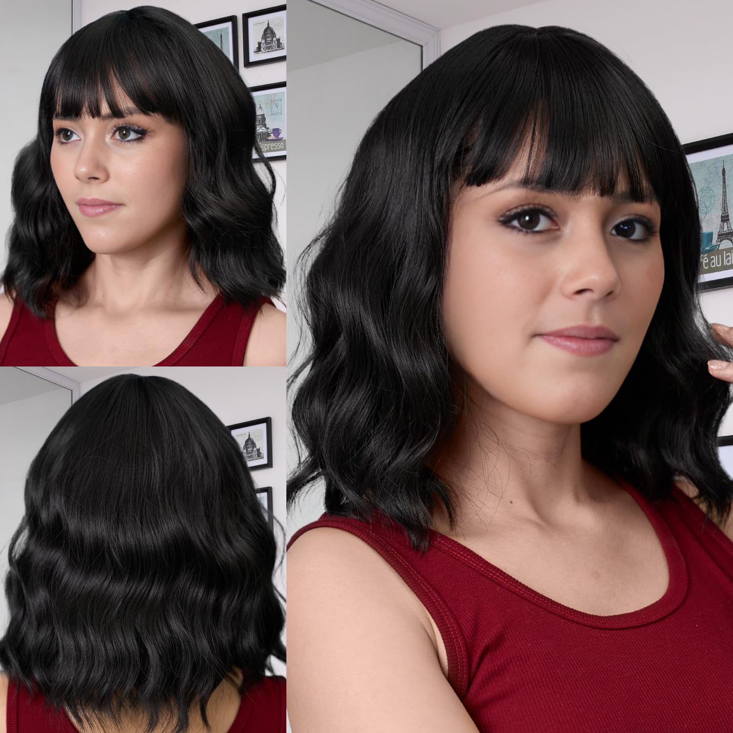 Short Bob Wig with Bangs Wigs for White Women Synthetic Heat Resistant Wavy Wigs - Wigtrends