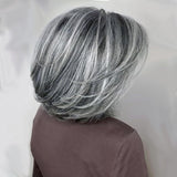 Short Curly Bob Layered Wig Wavy Salt and Pepper Gray Wig