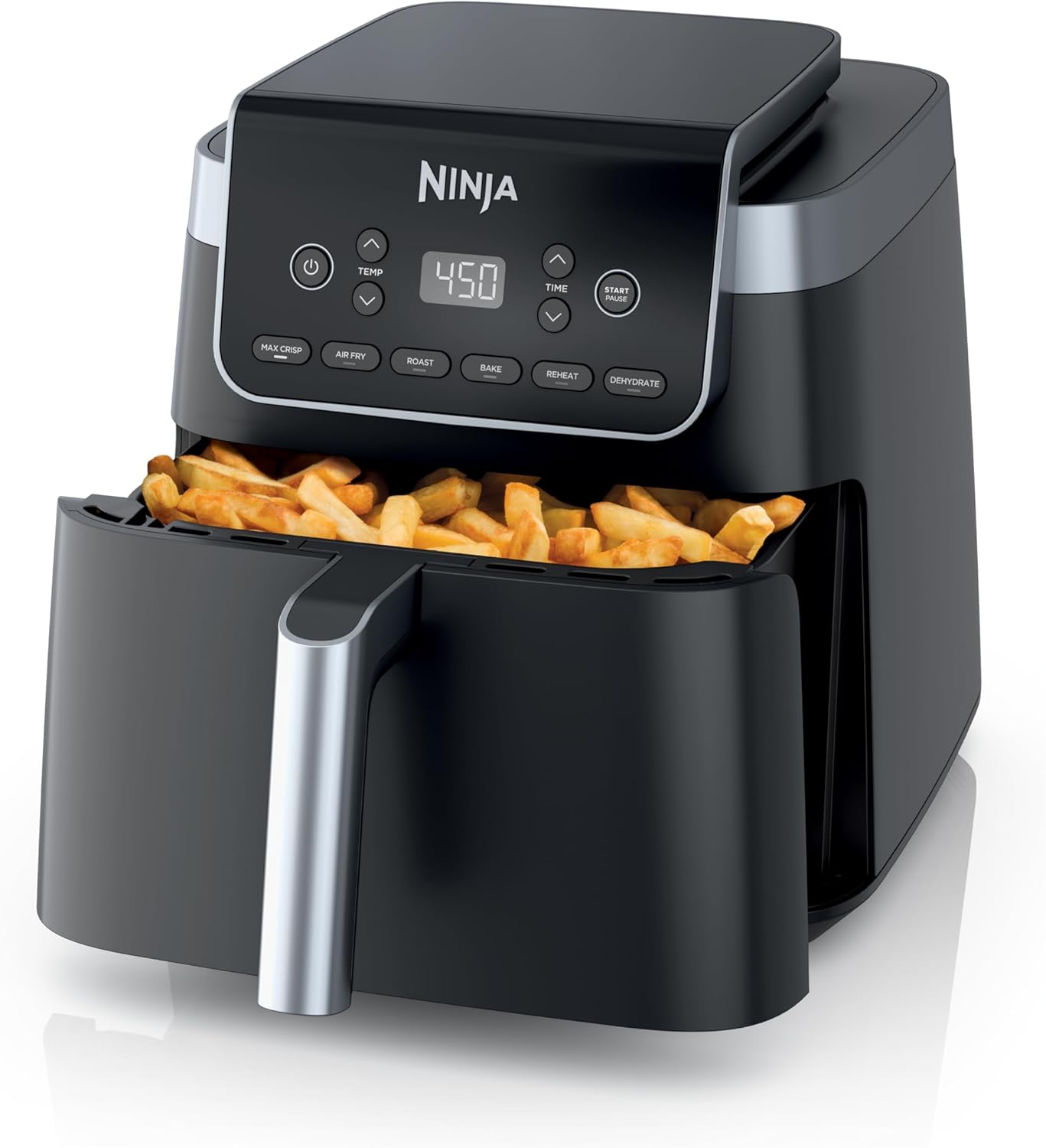 Ninja Air Fryer Pro 4-in-1 with 5 QT Capacity, Air Fry, Roast, Reheat, Dehydrate, Air Crisp Technology with 400F for hot, 120 Volts, Nonstick Basket & Crisper Plate, Grey, AF141