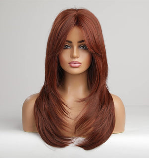 Auburn Red Wigs with Bangs, Copper Red Wigs for Women, Shoulder Length Synthetic Hair Red Full Wig, Middle Length Straight Hair Wig, 20 inch - Wigtrends