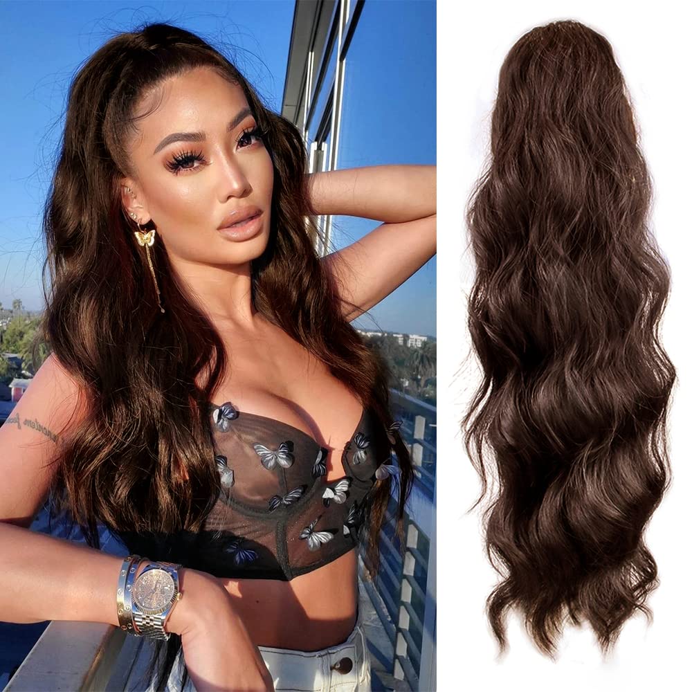 Body Wave Ponytail hair Extension Human Hair Wigs Wrap Around Drawstring Curly Wavy Ponytail Hairpieces(Silver Grey）