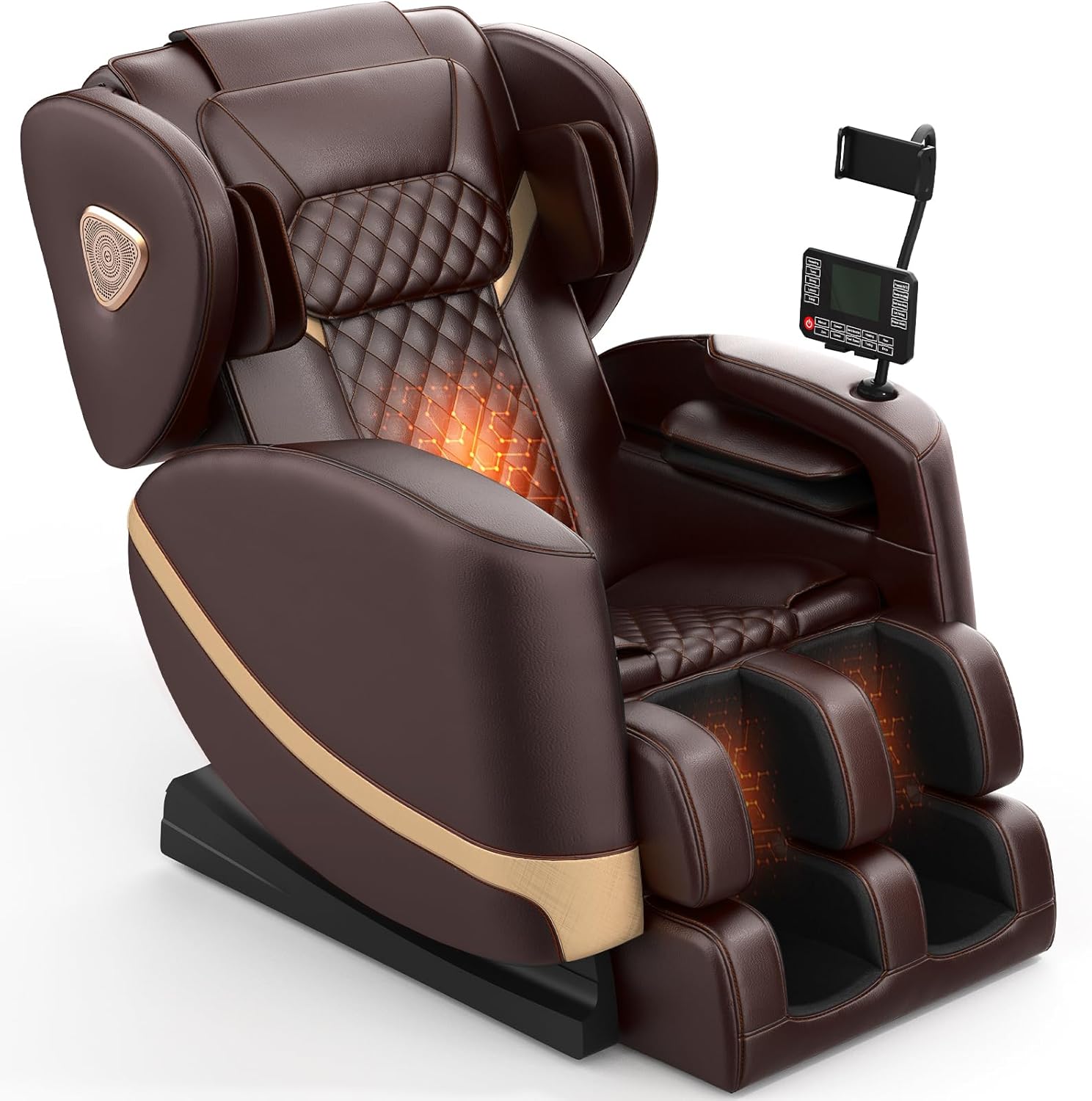 2025 Massage Chair Full Body, Zero Gravity Massage Chair with 10 Fix Rollers, Heating, Foot Massage, Auto Modes, Bluetooth Speaker, Touch Screen Controller (Brown Premium)