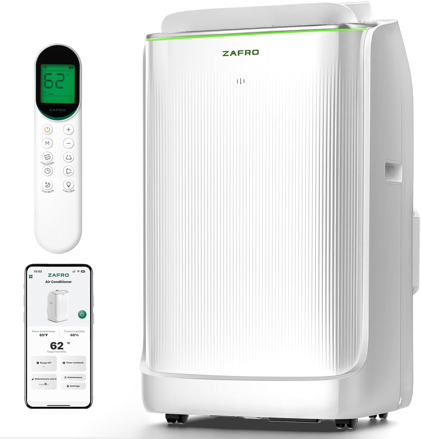 ZAFRO 8,000 BTU Portable Air Conditioners, 4 Modes Portable AC Unit with Fast Cooling/Energy Efficient/Remote/24Hrs Timer for Bedroom/Dorms/Indoor Rooms, White
