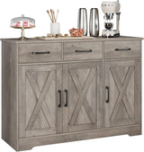HOSTACK Modern Farmhouse Sideboard Buffet Cabinet, Barn Doors Buffet Storage Cabinet with Drawers and Shelves, Wood Coffee Bar with Storage for Kitchen, Dining Room, Living Room, White